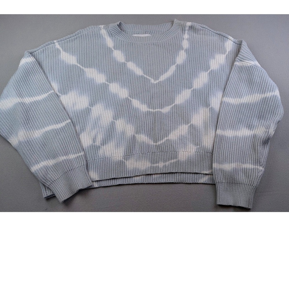 Pistola Tie Dye Ribbed Knit Sweater XL Light Blue White Chevron Cropped Pullover